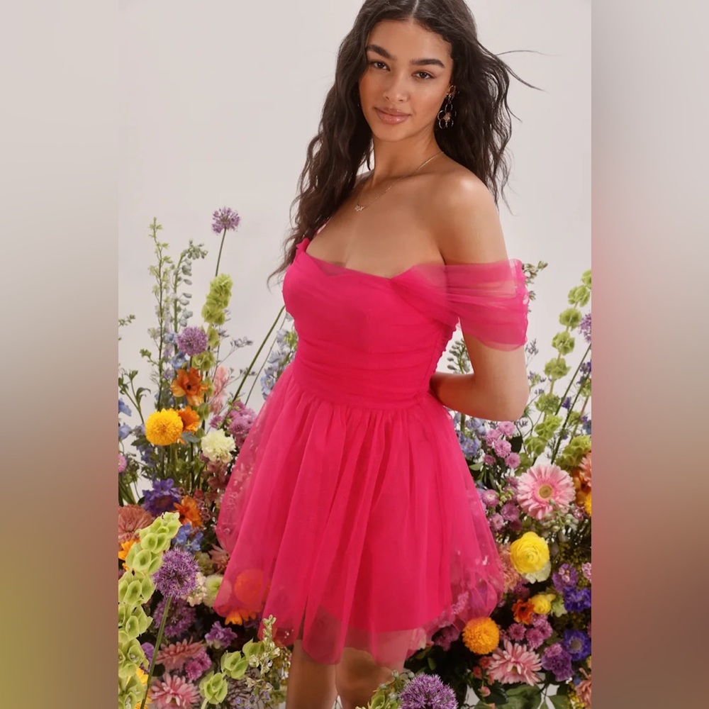 Effortlessly Remarkable Lulu's Hot Pink Strapless Tulle Party Dress